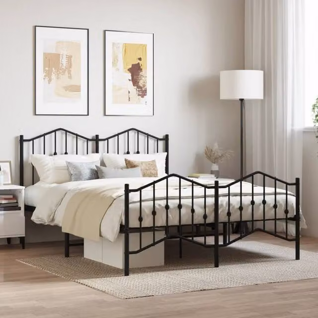 Berkfield Home Metal Bed Frame with Headboard and Footboard, Black, W/D/H: 150 x 200 cm – 1
