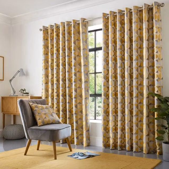 Terrys Skandi Scandinavian Opaque Eyelet Curtains in Yellow
