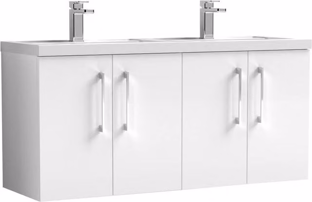Balterley Level 1200mm Wall Hung 4-Door Vanity Unit and Double Basin in Gloss White