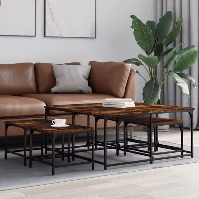 Berkfield Home Nesting Coffee Tables, 5 Piece Set in Smoked Oak Brown Engineered Wood – 1