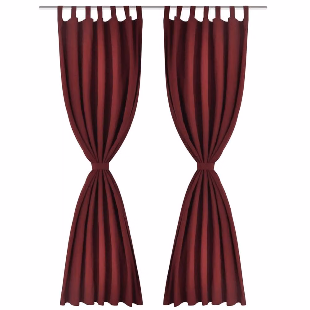 Berkfield Home 2-Piece Bordeaux Micro-Satin Curtains with Tabs, Red, W: 140 cm, H: 175 cm – 2