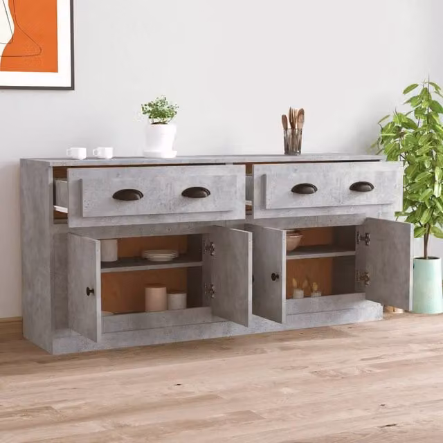 Berkfield Home Set of 2 Industrial Sideboards in Concrete Grey Engineered Wood