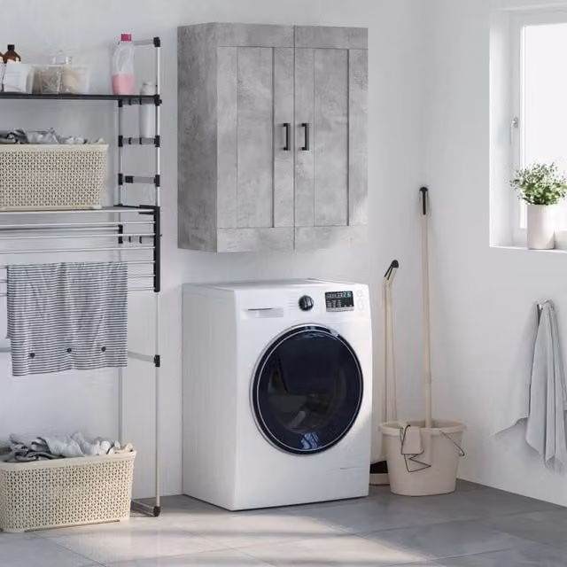Berkfield Home Wall Mounted Cabinet in Concrete Grey, W/D/H: 69.5 x 34 x 90 cm