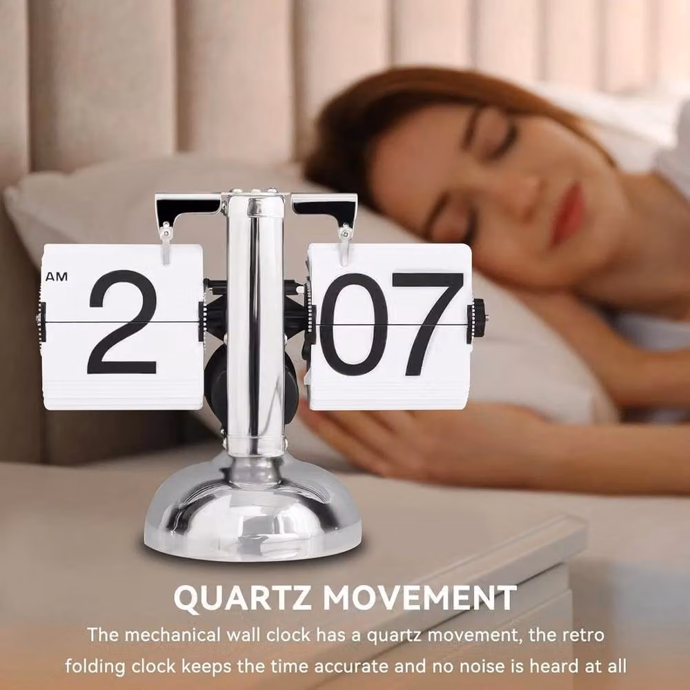 NESTLUNE Retro Silver Flip Down Digital Silent Quartz Clock, W/D/H: 100 x 15 x 15 cm – 3