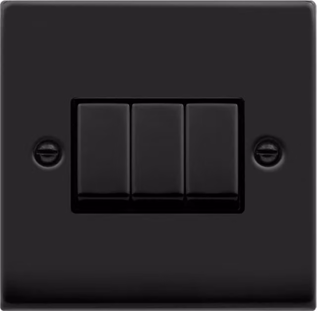 SE HOME Modern Flush Two Way 3 Gang Light Switch Plate in Black