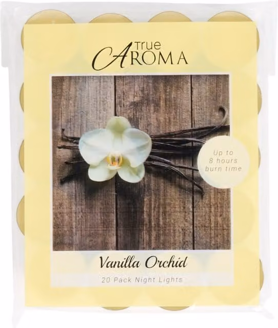 True Aroma Vanilla Orchid Tealights, Yellow, Pack of 20