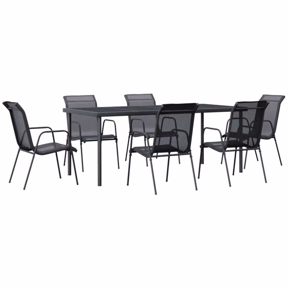 Berkfield Home 7 Piece Garden Dining Set in Black Steel and Textilene – 2