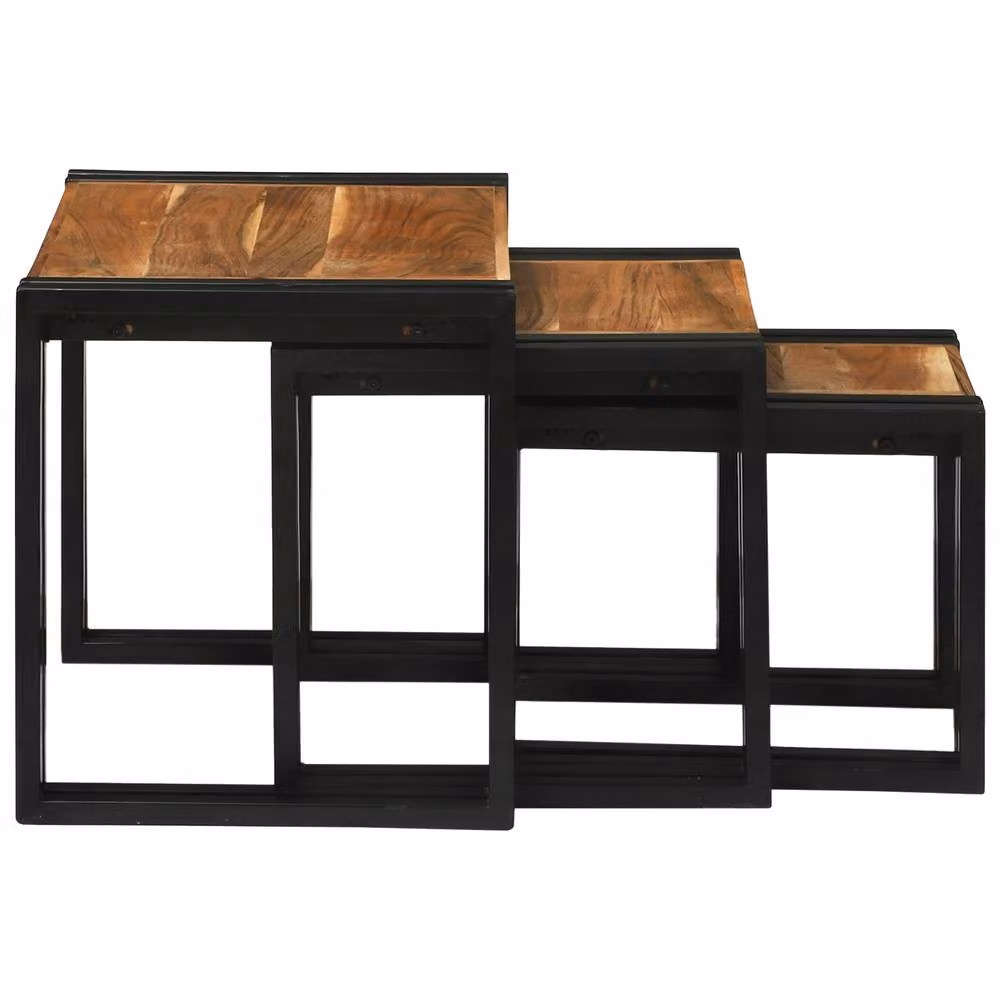 Berkfield Home Nesting Tables, Set of 3 Solid Acacia Wood Tables in Brown and Black – 5