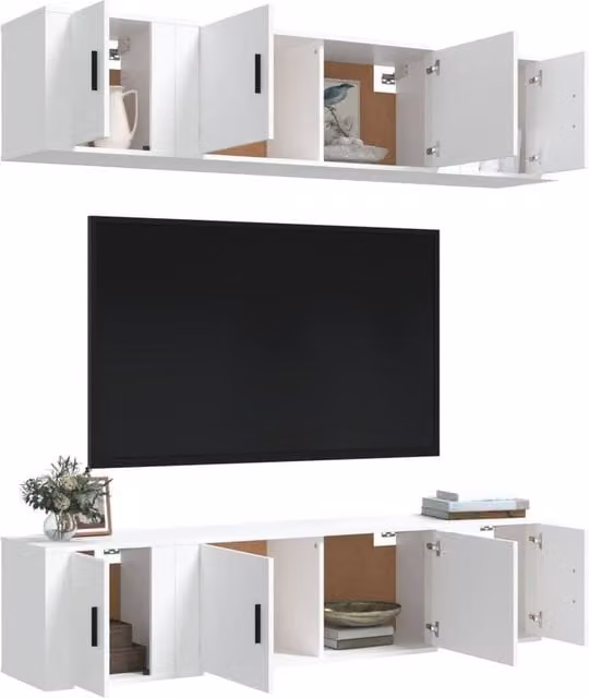 Berkfield Home Classic 6 Piece White Engineered Wood TV Cabinet Set – 1