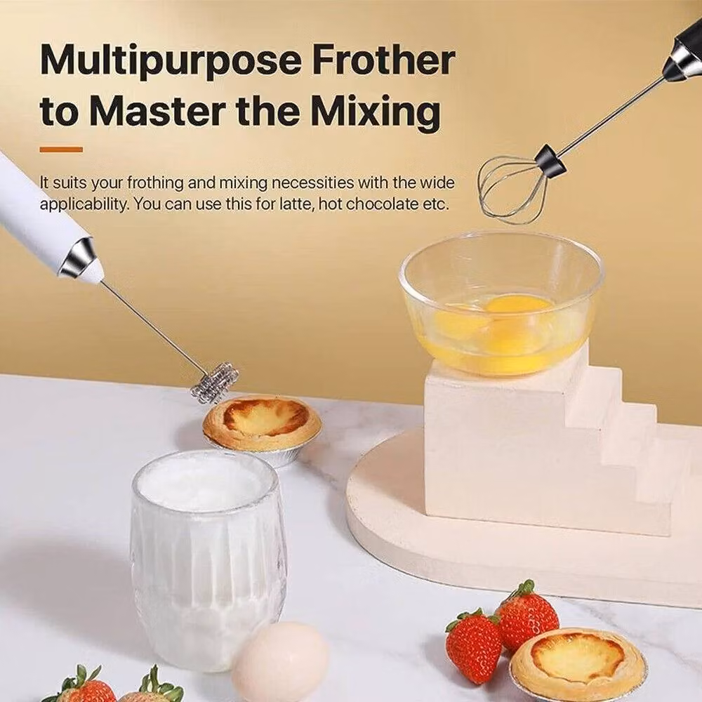 VOGREX White Rechargeable Electric Milk Frother, Coffee Whisk and Egg Beater – 2