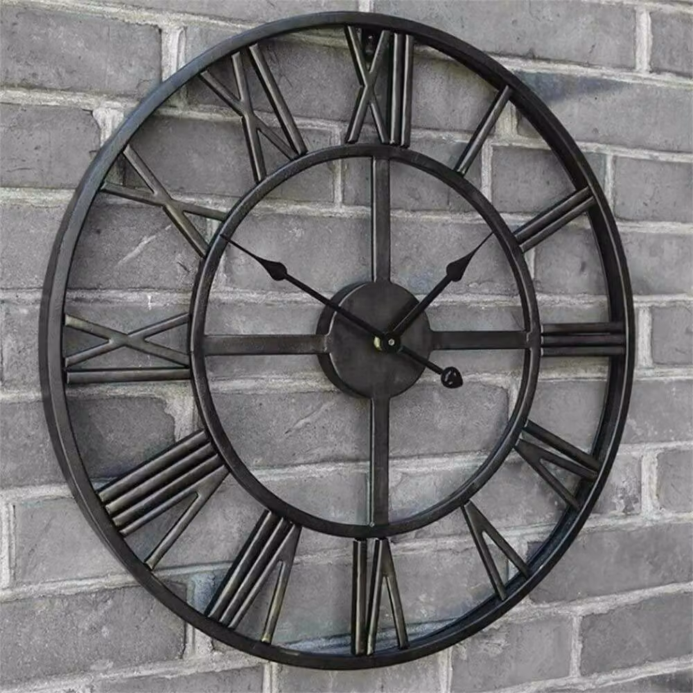 SPETLEK Black Metal Vintage Round Outdoor Garden Wall Clock with Roman Numerals, Diameter: 40 cm – 5
