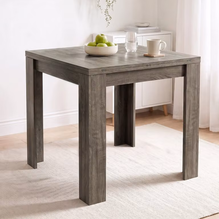 DHS Small Square Extendable Dining Table with Flip Top in Grey and White