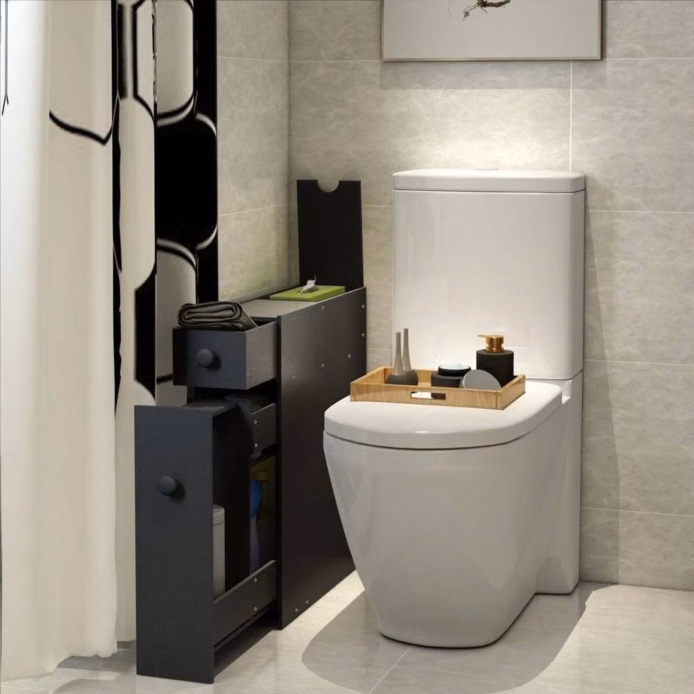 EONLION Slim Free Standing Wooden Bathroom Floor Cabinet in Black – 4