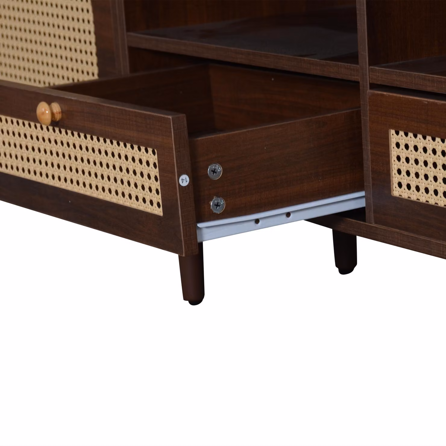 Aosom UK Retro Brown Wood and Rattan TV Entertainment Centre with 2 Drawers and 2 Cabinets, W/D/H: 200 x 37 x 49.5 cm – 7