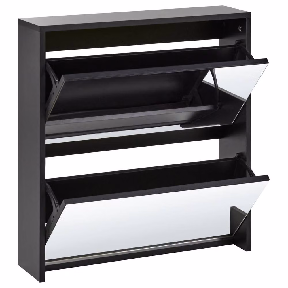 Wyld and Coco Black Shoe Storage Cabinet with Mirror Fronts and 2 Tilting Compartments – 3