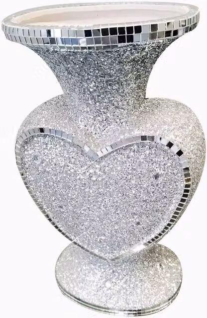 DEENZ Silver Heart Shape Crushed Diamond Tabletop Vase