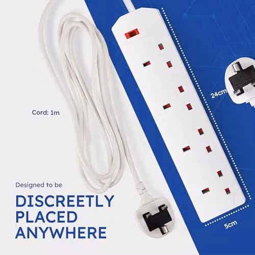 DESIRETECH 4-Gang White Extension Lead with 1 Metre Cable – 2