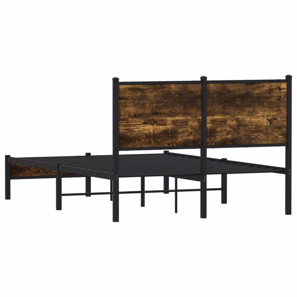 Berkfield Home Metal and Wood Bed Frame in Smoked Oak Brown, W/D/H: 120 x 200 cm – 5