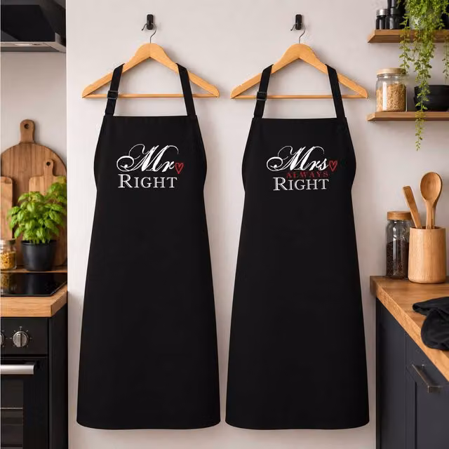 60 Second Makeover Mr Right and Mrs Always Right Black Apron Set for Adults