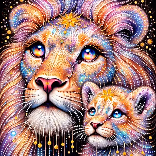 Syntego Multi Colour Lion and Cub Square 5D DIY Diamond Painting Kit