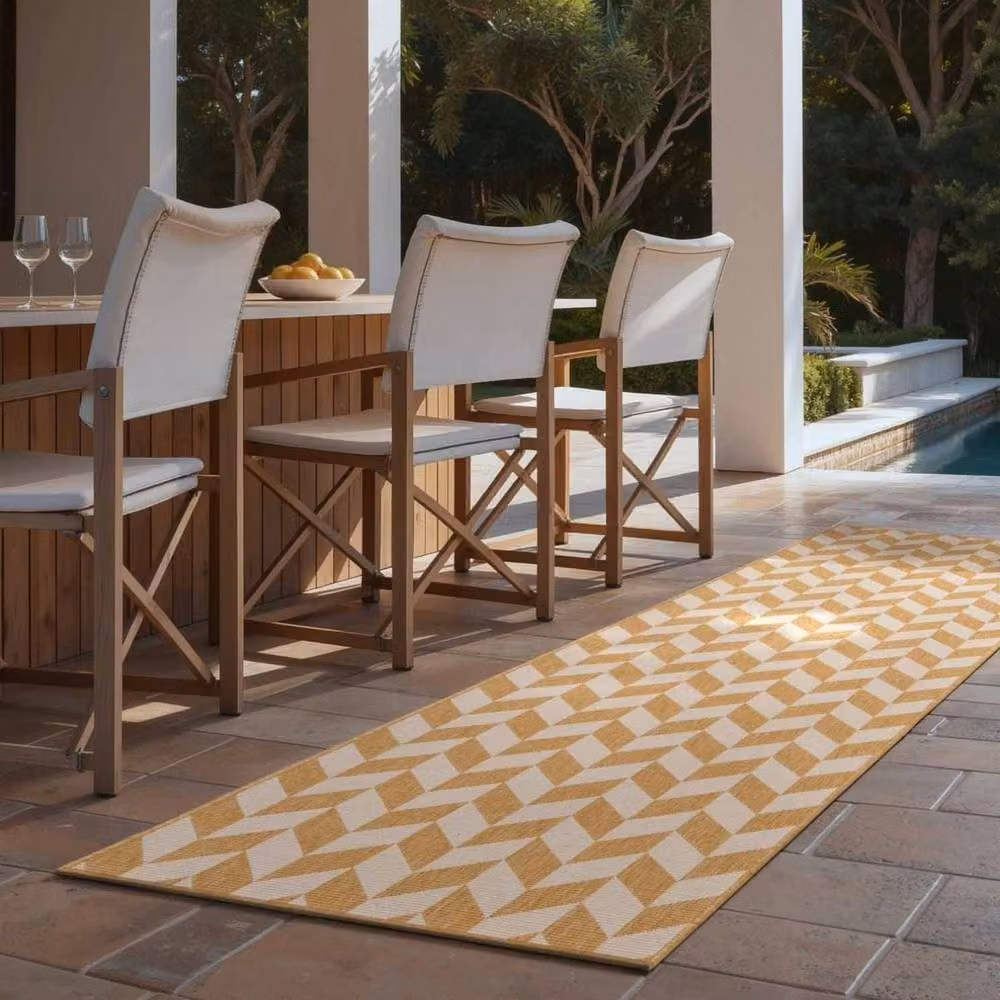 Ted Baker Terrick Reversible Indoor Outdoor Rug with Yellow Geometric Chevron Design, W: 80 cm, L: 200 cm – 5