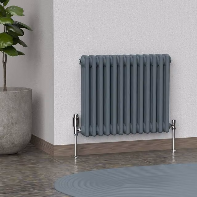 Lux Heat Horizontal 3 Column Steel Radiator in Grey, W: 60.5 cm, H: 50 cm