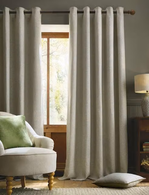 Laura Ashley Milbourne Herringbone Eyelet Curtains in Grey Mix, W: 137 cm, H: 117 cm