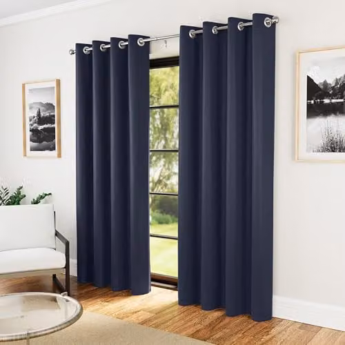 Enhanced Living Navy Blue Plain Supersoft Thermal Blackout Eyelet Curtains, Pair, Width: 168 cm, Drop: 229 cm – 6