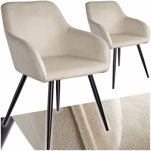 tectake Marilyn Set of 2 Velvet Dining Chairs with Armrests in Cream and Black