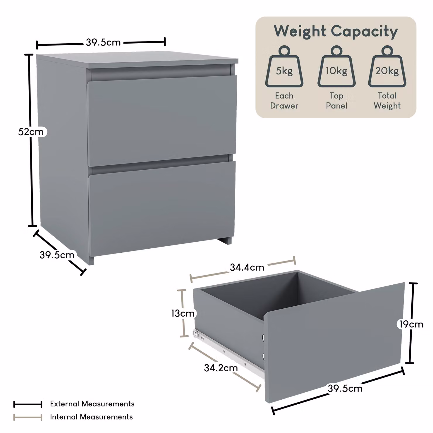 Vida Designs Denver 2 Drawer Bedside Table Chest in Grey – 2