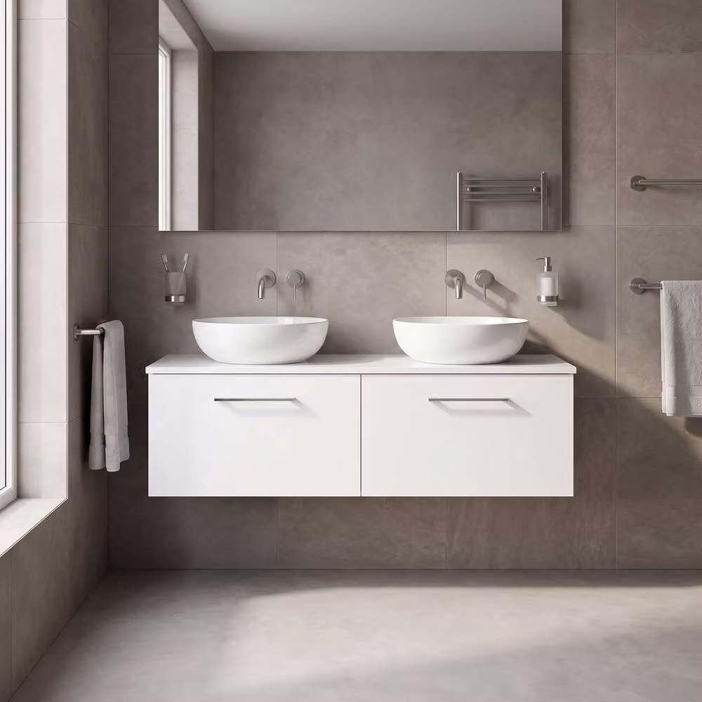 Balterley Level 1200mm Wall Hung 2 Drawer Vanity Unit with Worktop in Gloss White – 2