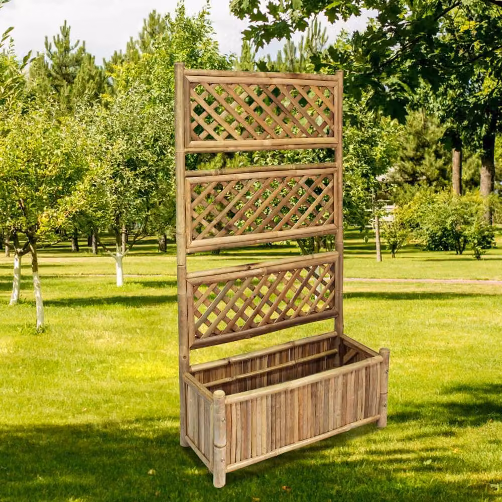 Berkfield Home Garden Wooden Raised Bed with Trellis in Brown, Width: 70 cm – 2
