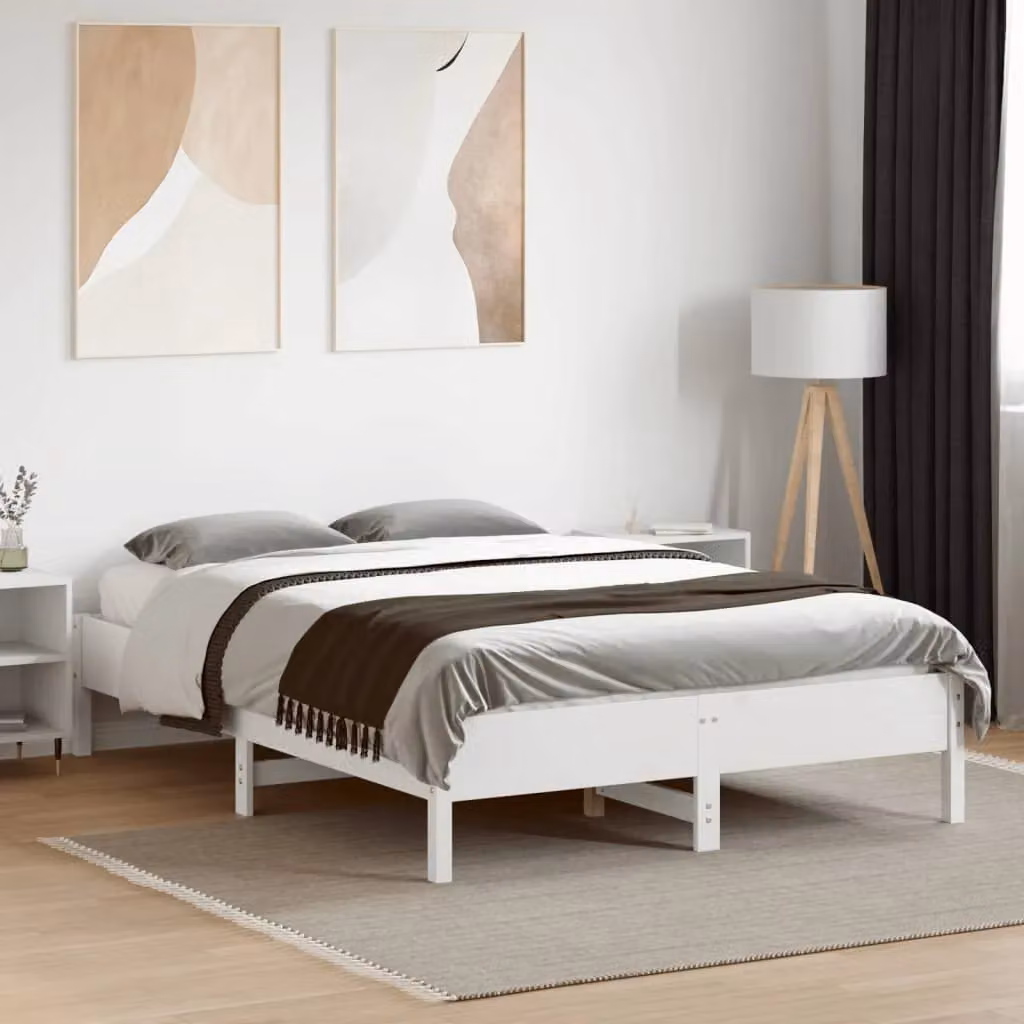Berkfield Home Small Double Solid Wood Pine Bed Frame in White, W/D/H: 120 x 190 cm – 2