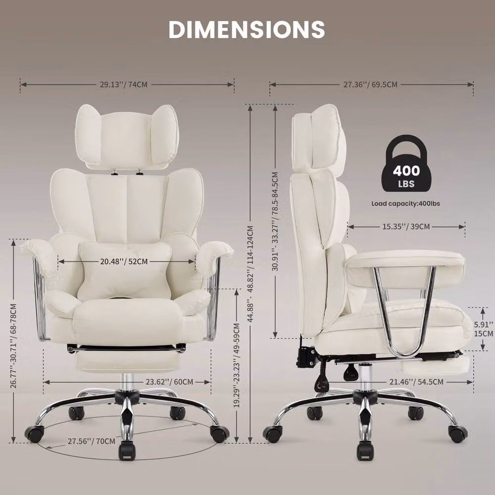 EONLION Beige and White Synthetic Leather Executive Office Chair with Headrest and Armrests – 2