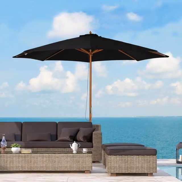 Outsunny 3m Fir Wood Garden Parasol in Black