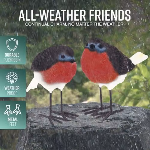 GloBrite Orange Robin Garden Ornaments, Weatherproof Polyresin Bird Statues – 4
