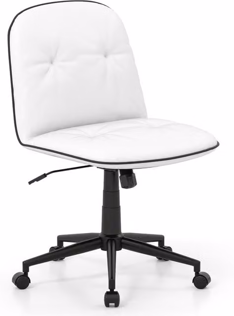 Costway Modern White Faux Leather Armless Task Chair for Home Office