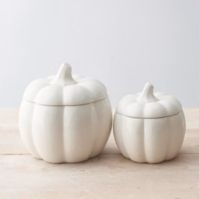 Little Cosy Home Set of 2 White Ceramic Pumpkin Shaped Airtight and Leakproof Jars