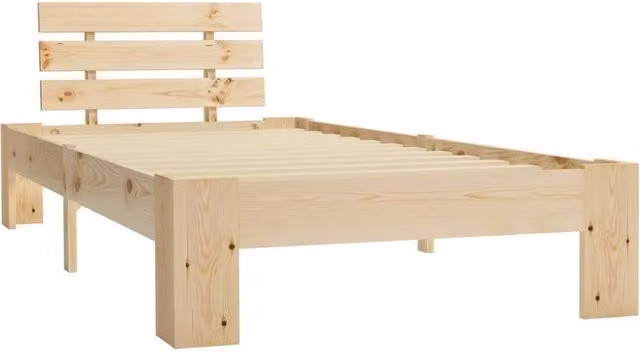 Berkfield Home Solid Pine Wood Bed Frame in Natural, W/D/H: 100 x 200 x 66 cm