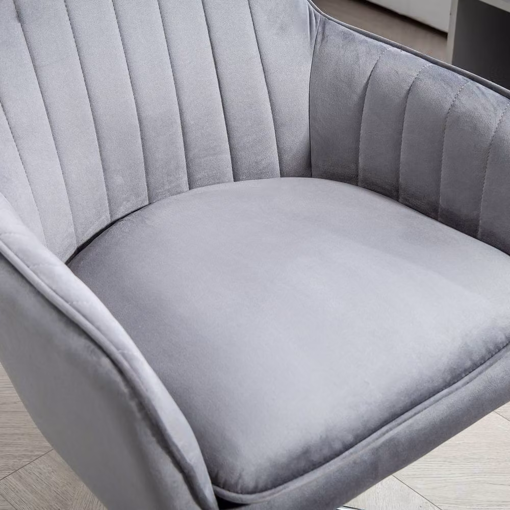ERGOVEXA Grey Velvet Fabric Task Chair with Armrests and Castors – 3