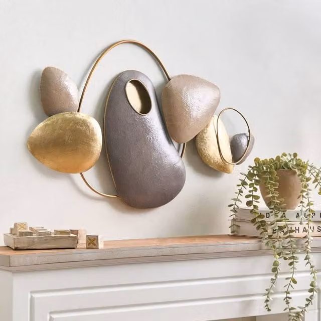 Wyld and Coco Gold Metal Wall Sculpture with Abstract Organic Pebble Shape – 1