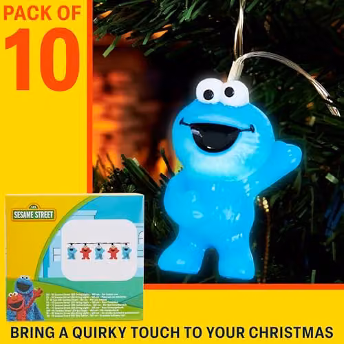 Get Trend Sesame Street 3D LED String Lights with Cookie Monster and Elmo, Battery-Operated Warm White Fairy Lights, Length: 165 cm – 5