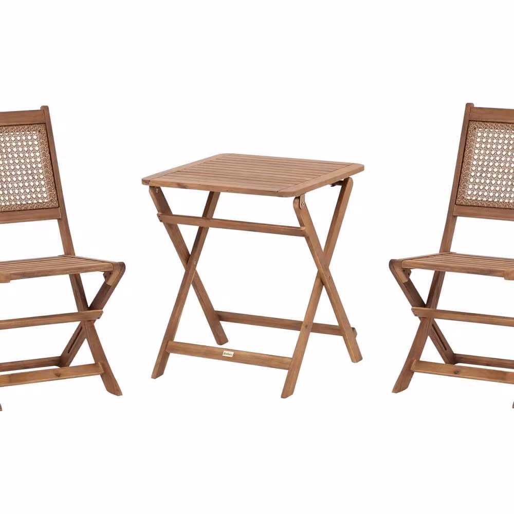 Wyld and Coco 3 Piece Acacia Wood Folding Bistro Set with Square Table and 2 Chairs in Brown – 2