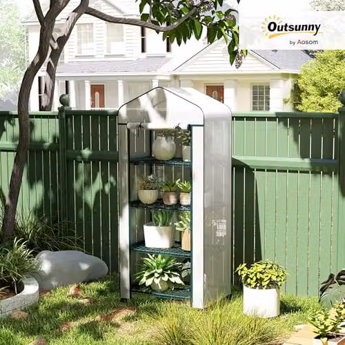 Outsunny 4 Tier Mini Portable Greenhouse in White, H 165 x W 69 x D 50 cm – 2