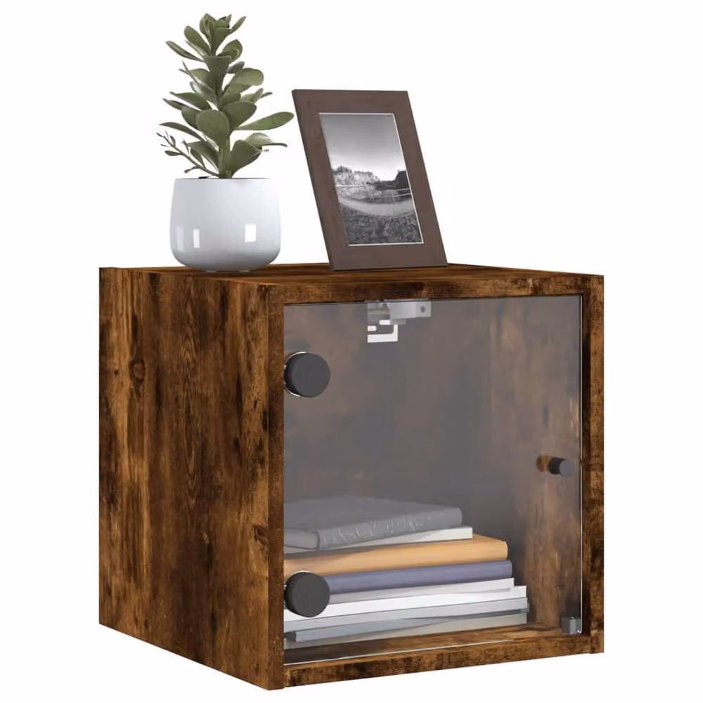 Berkfield Home Elegant Bedside Cabinet with Smoked Oak Glass Door, Brown, W/D/H: 35 x 37 x 35 cm – 3