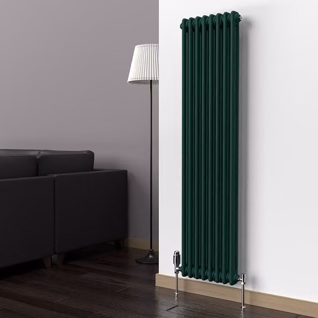 Lux Heat Vertical Coloured Column Radiator in British Racing Green, H 150 cm x W 38 cm