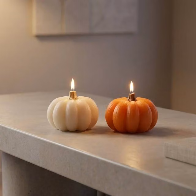Garden Greatness Autumnal Decorative Pumpkin Wax Candle Set in White and Multicolour