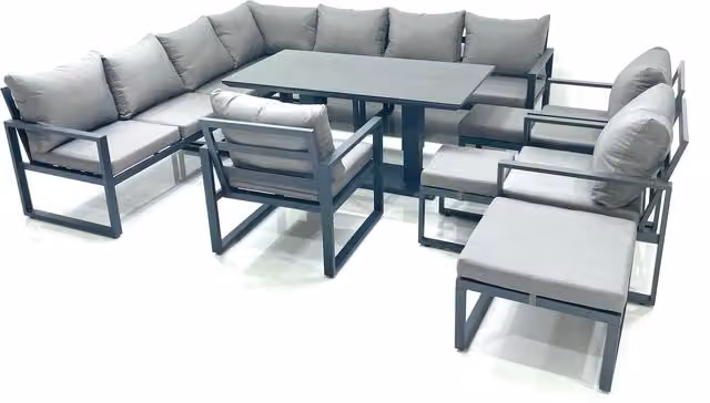 Fimous 13-Seater Outdoor Aluminium and Steel Garden Furniture Set in Dark Grey and Black