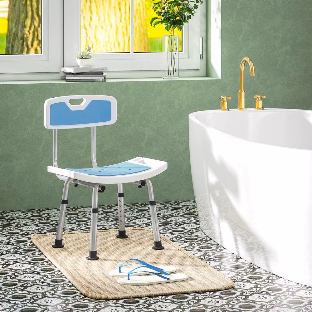 STILVORA Adjustable Shower Stool with Backrest in Blue – 2