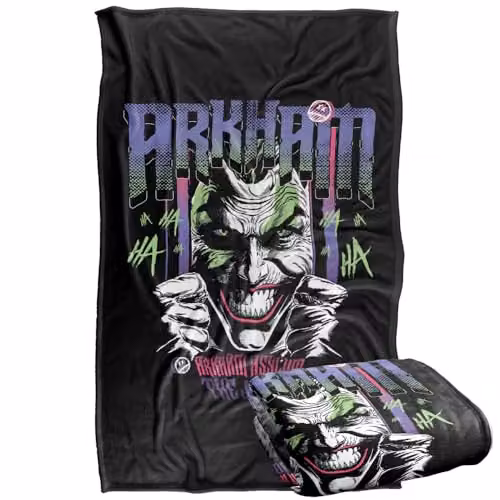 Warner Bros. Batman Joker Arkham Haha Super Soft Silky Touch Fleece Throw Blanket, Multicolour, W: 91.44 cm, D: 91.44 cm, H: 147 cm